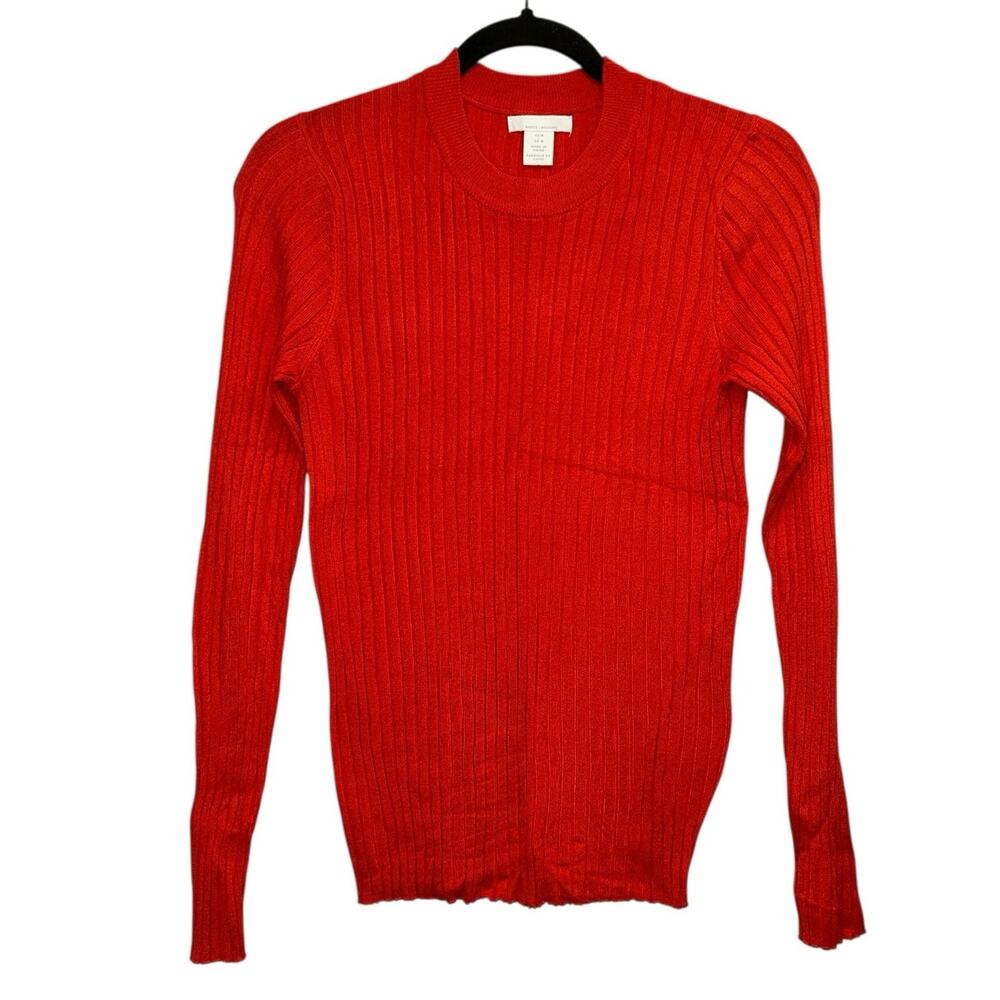 H&M Orange Ribbed Knit Sweater Medium Fitted Long‎ Sleeve Crewneck